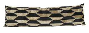 Silk Ikat Velvet Pillow, Extra Long Faded Bronze and Black