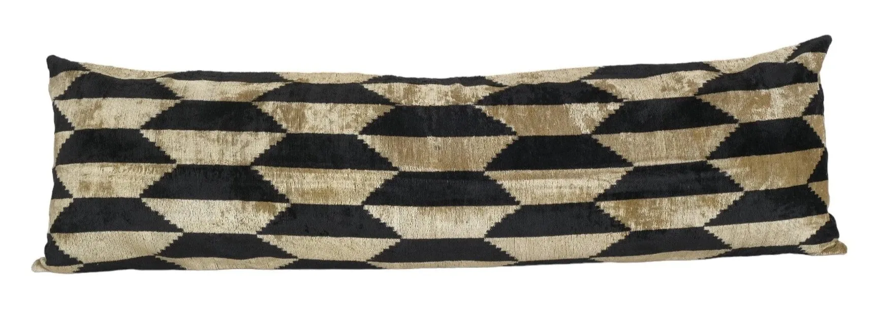 Silk Ikat Velvet Pillow, Extra Long Faded Bronze and Black