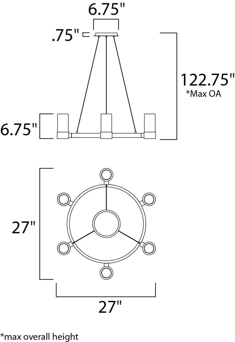 Silo 27" x 7" Single-Tier Chandelier with 6 Lights (with G9 LED bulb)