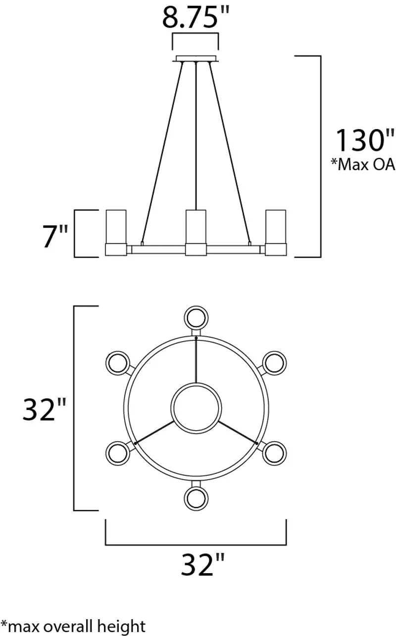 Silo 32" x 7" Single-Tier Chandelier with 8 Lights (with G9 LED bulb)