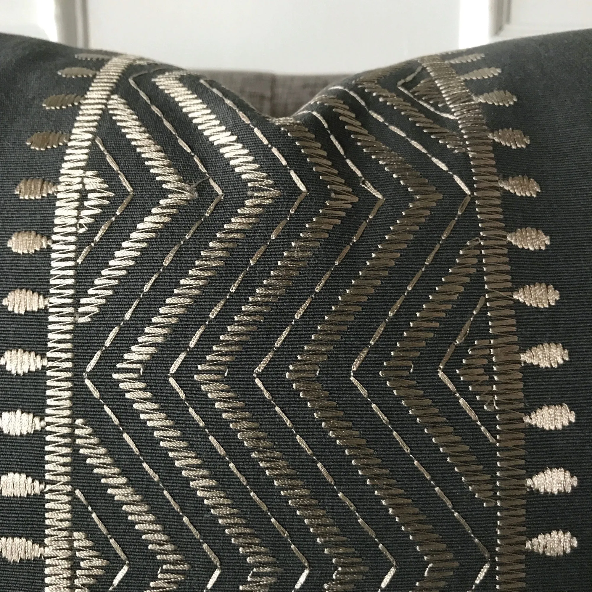 Silver Charcoal Geometric Woven Lumbar Pillow Cover 15x26