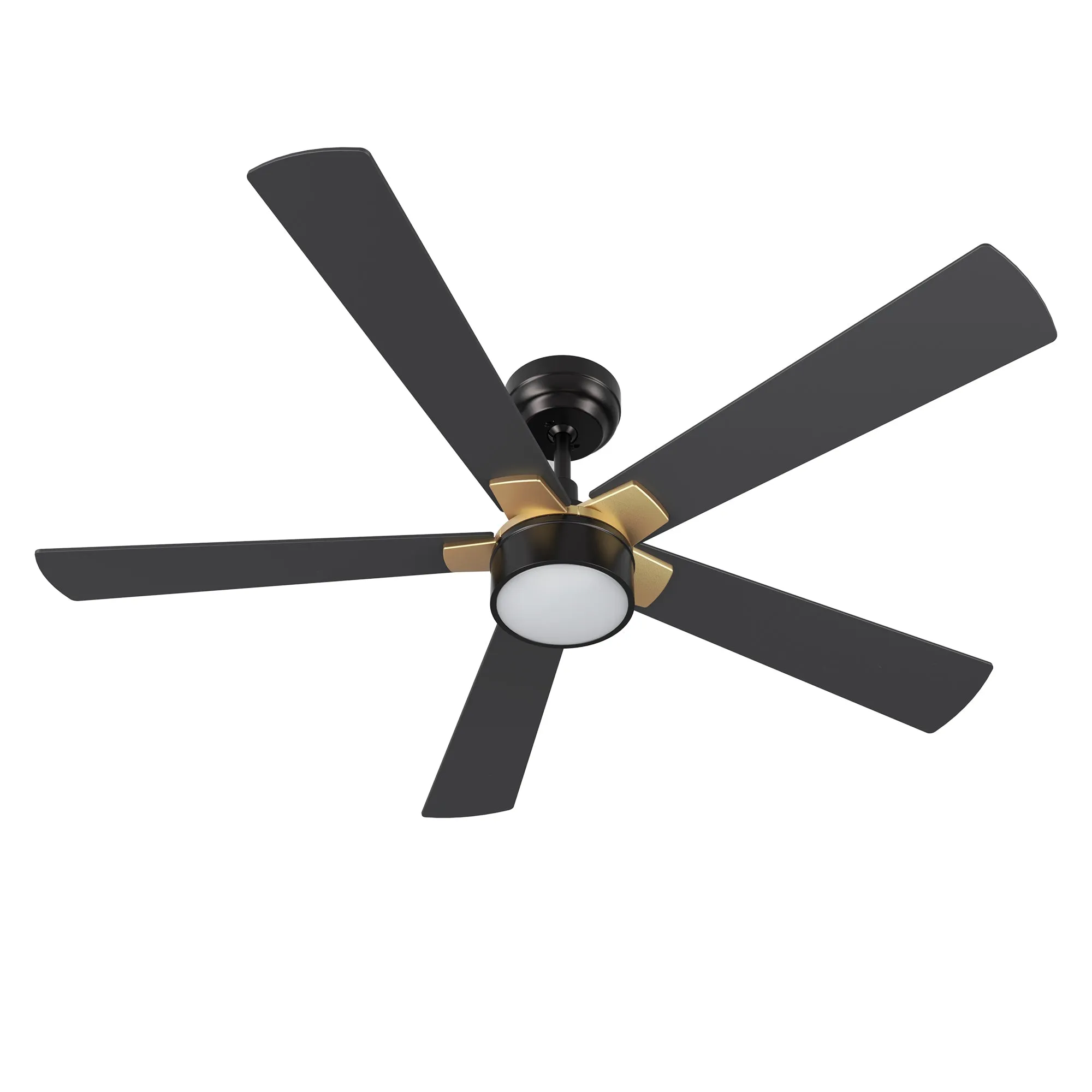 STOCKTON 52 inch 5-Blade Smart Ceiling Fan with LED Light Kit & Remote Control- Black/Black (Gold Details)