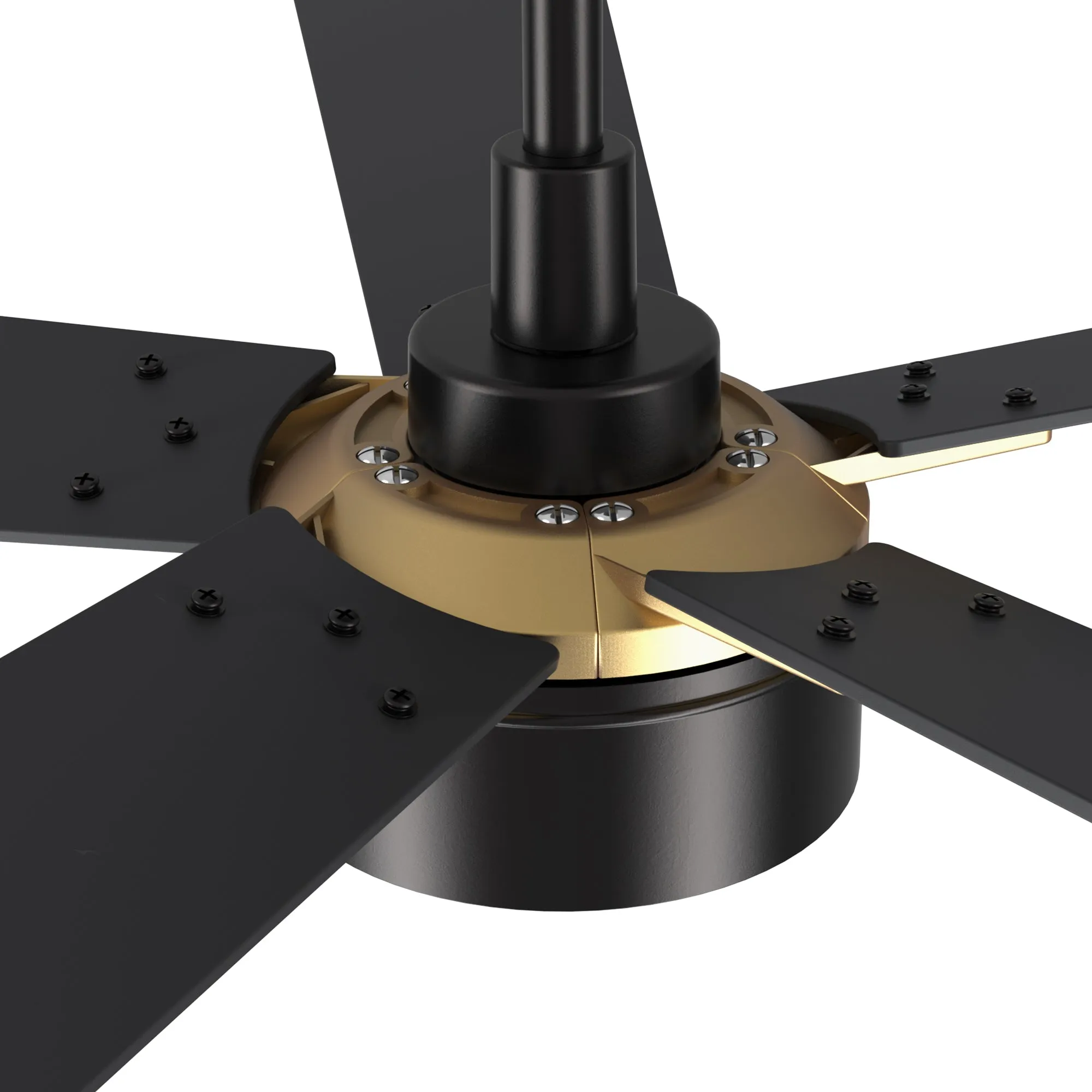 STOCKTON 52 inch 5-Blade Smart Ceiling Fan with LED Light Kit & Remote Control- Black/Black (Gold Details)