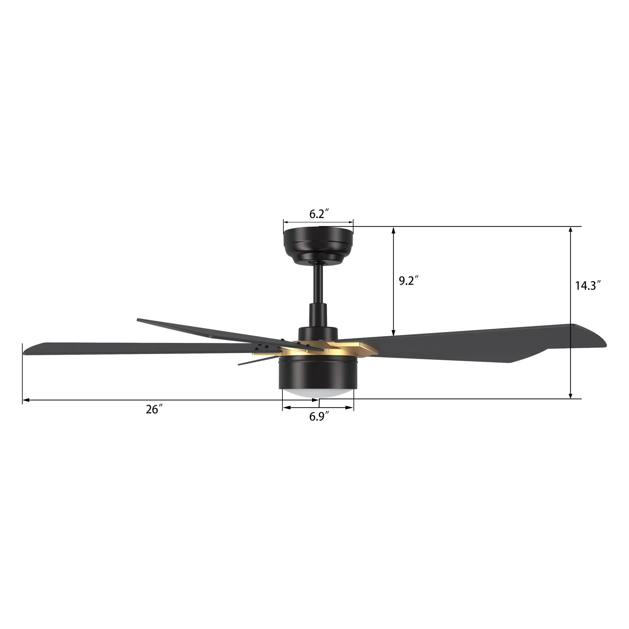 STOCKTON 52 inch 5-Blade Smart Ceiling Fan with LED Light Kit & Remote Control- Black/Black (Gold Details)