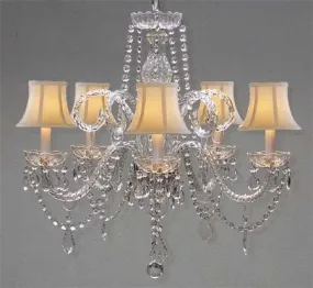 Swarovski Crystal Trimmed Chandelier Crystal Chandelier And White Shades H25" X W24" - A46-Whiteshades/385/5Sw