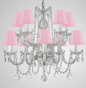 Swarovski Crystal Trimmed Chandelier Crystal Chandelier Lighting With Pink Shades H 25" X W 24" - G46-Pinkshades/Cs/1122/5 5 Sw