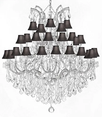 Swarovski Crystal Trimmed Chandelier Large Foyer / Entryway Maria Theresa Crystal Chandelier Lighting W/Black Shade H 60" W 52" - Gb104-Silver/Blackshade/B12/2756/36 1Sw