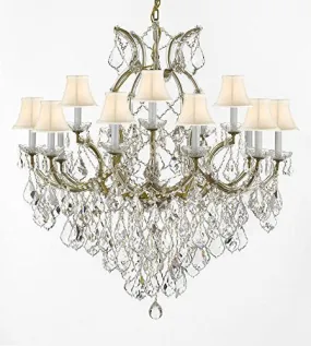 Swarovski Crystal Trimmed Chandelier Maria Theresa Empress Crystal (Tm) Chandelier Lighting H 38" W 37" With White Shades - Sc/Whiteshade/21510/15 1Sw