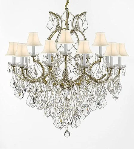 Swarovski Crystal Trimmed Chandelier Maria Theresa Empress Crystal (Tm) Chandelier Lighting H 38" W 37" With White Shades - Sc/Whiteshade/21510/15 1Sw