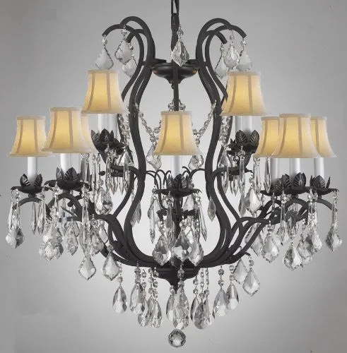 Swarovski Crystal Trimmed Chandelier Wrought Iron Crystal Chandelier Lighting With Shades - A83-Whiteshades/3034/8 4 Sw