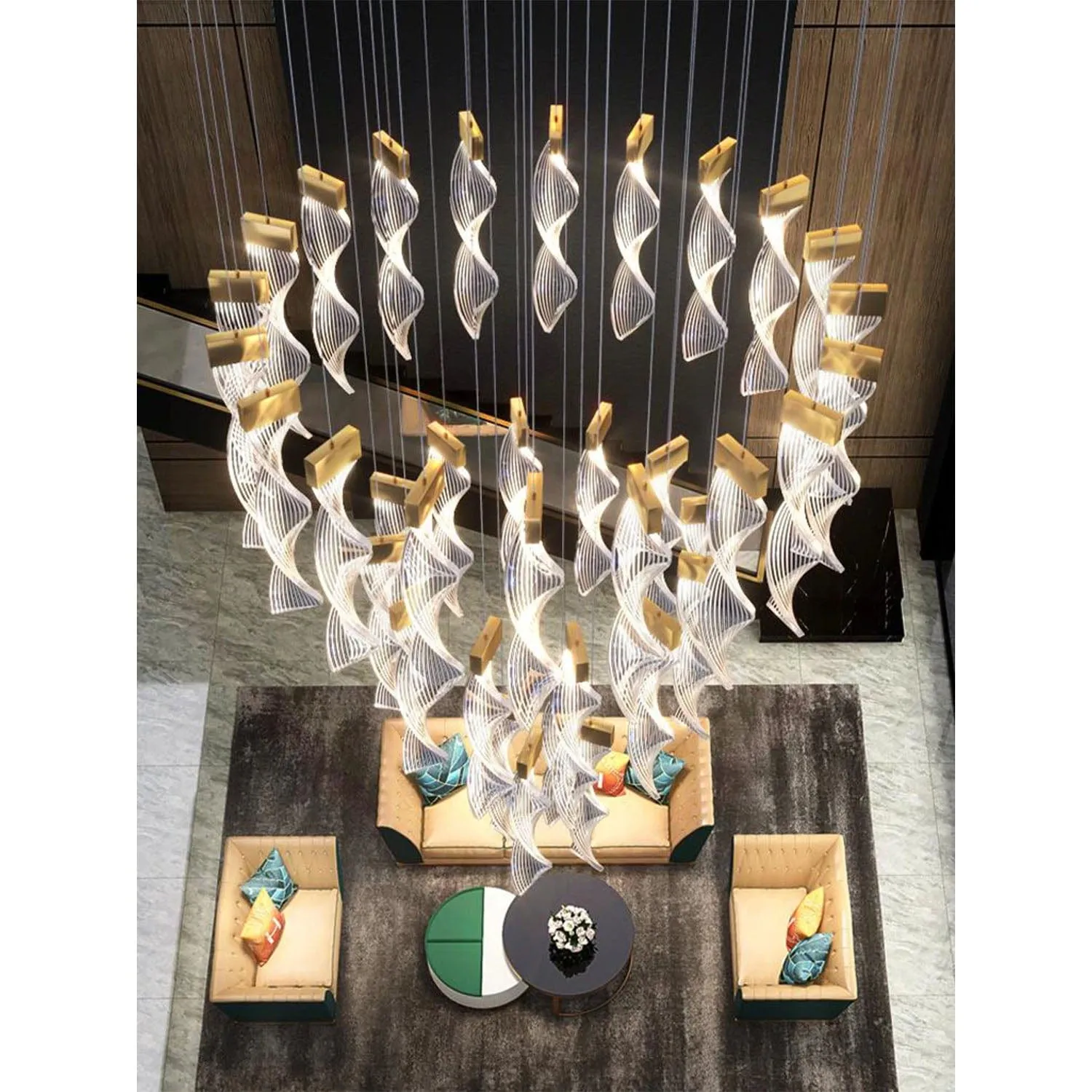 Swirl Helix duplex chandelier