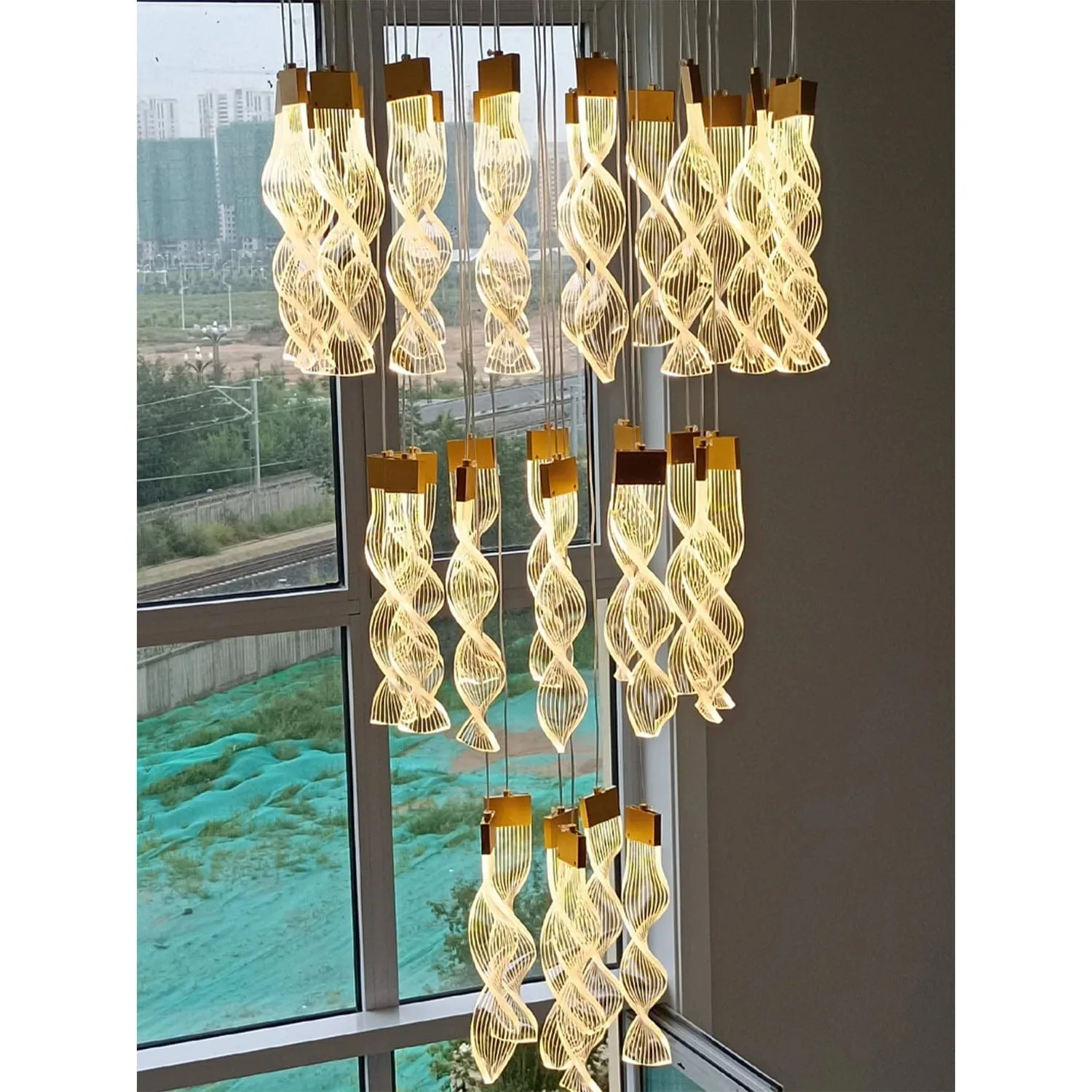 Swirl Helix duplex chandelier