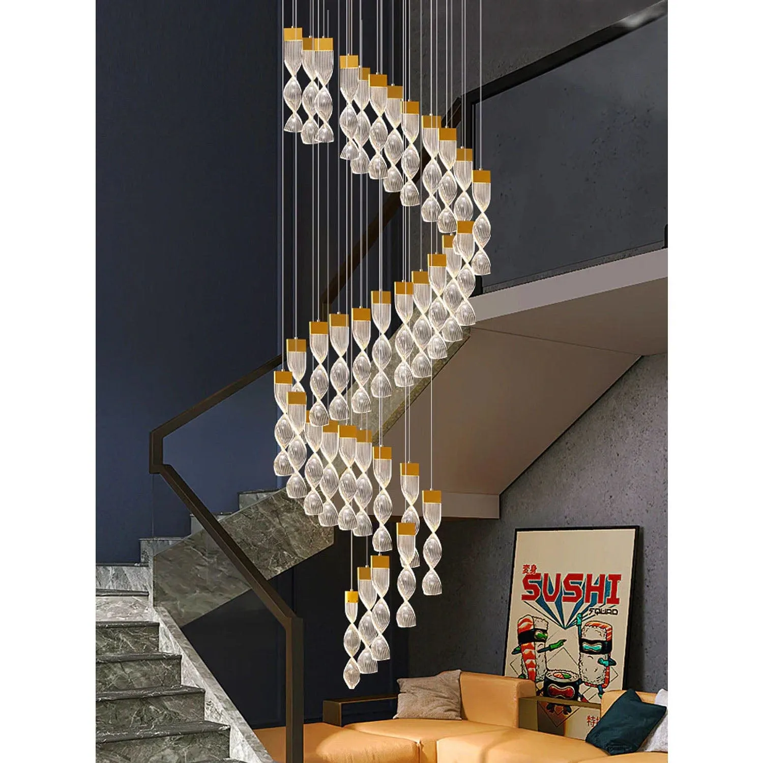 Swirl Helix duplex chandelier