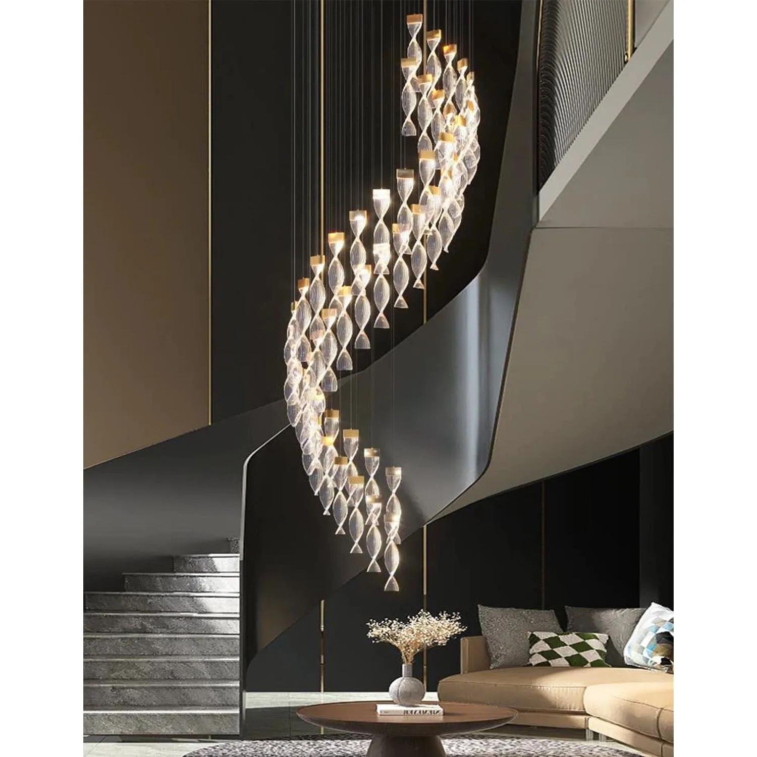 Swirl Helix duplex chandelier