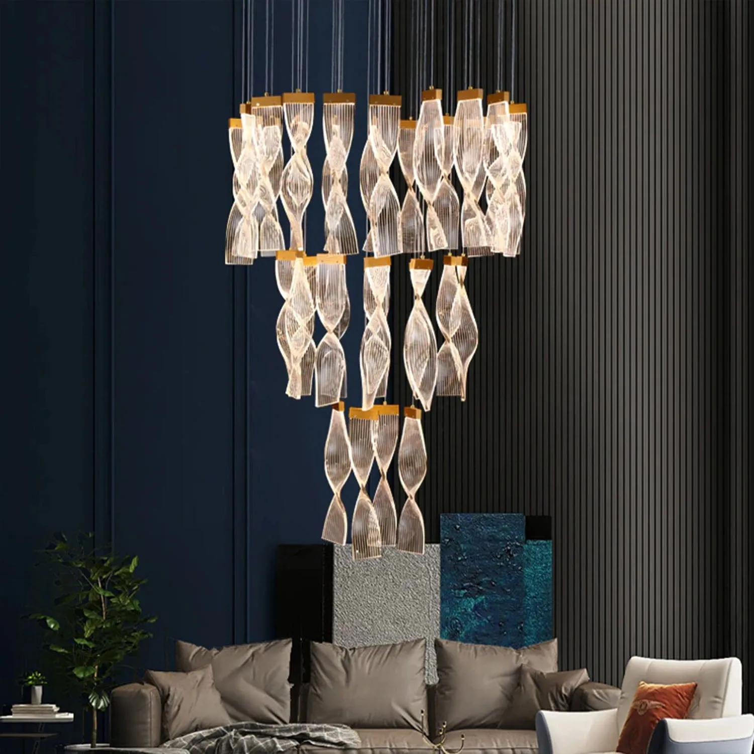 Swirl Helix duplex chandelier