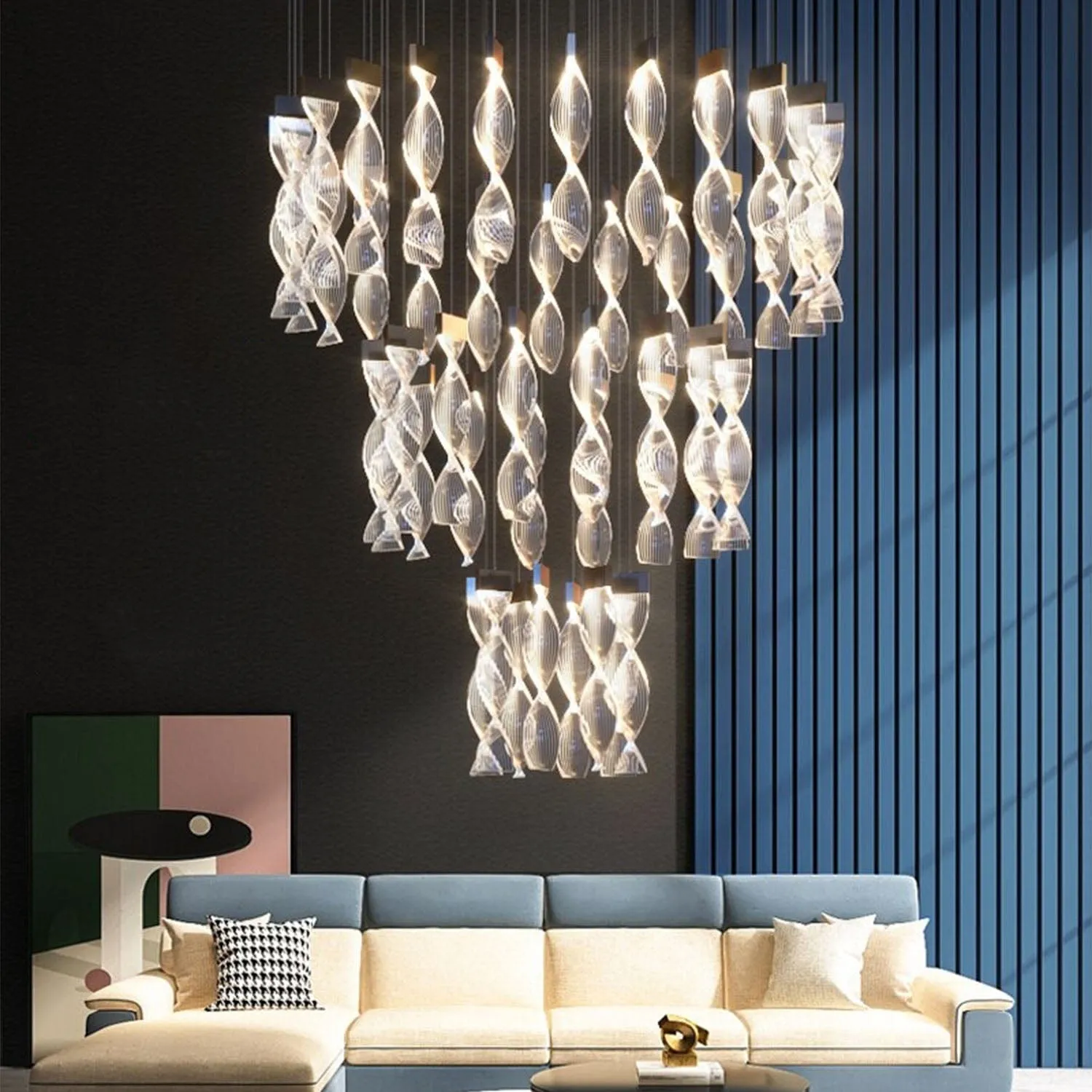 Swirl Helix duplex chandelier