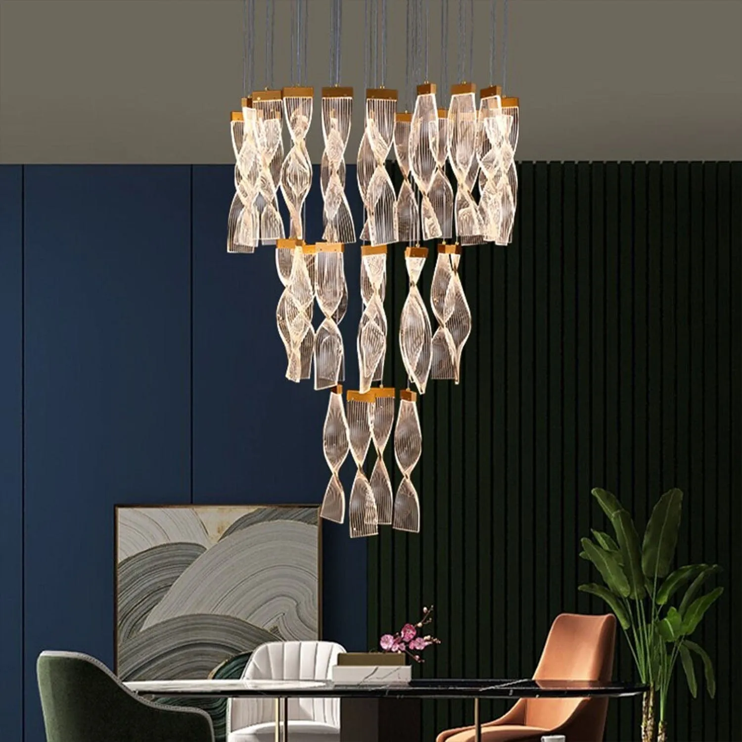 Swirl Helix duplex chandelier