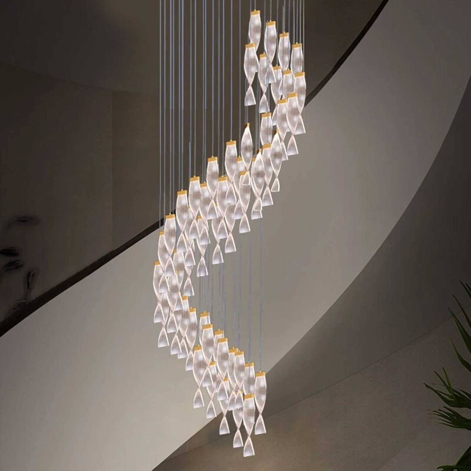 Swirl Helix duplex chandelier