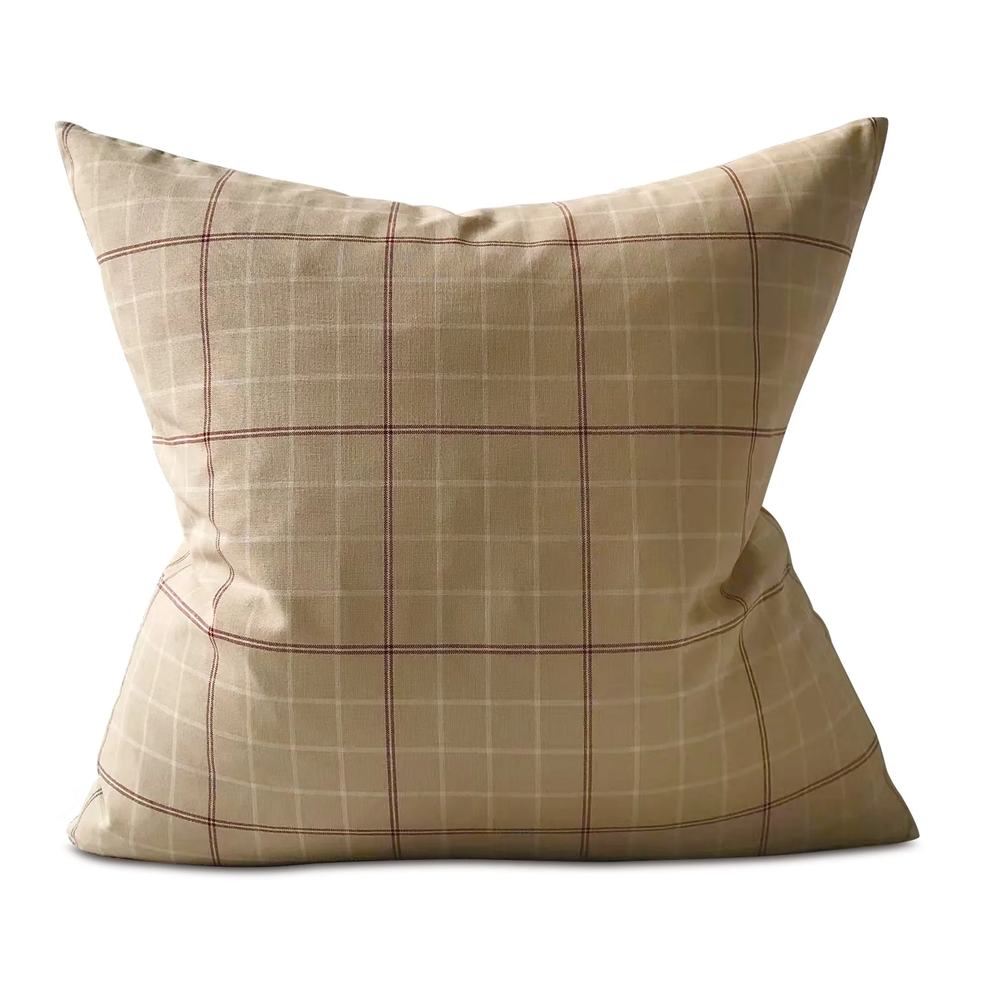 Tan Windowpane Check Throw Pillow Cover 24x24