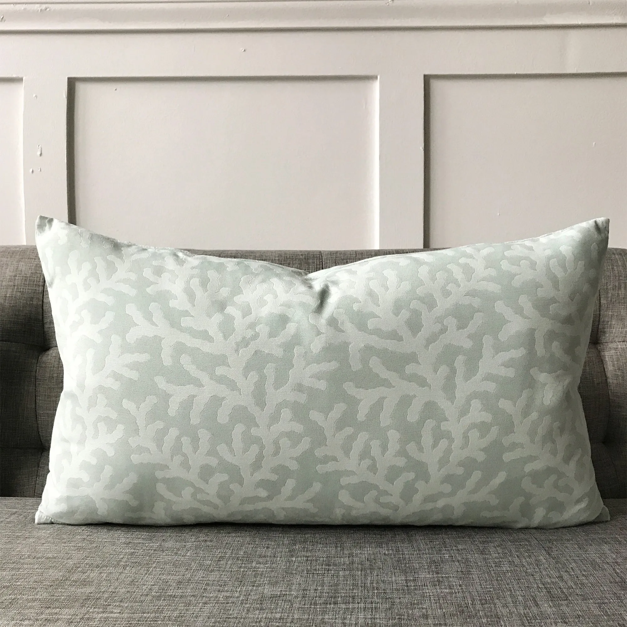 Teal Coral Tropical Woven Luxury Lumbar Pillow Cover 15x26