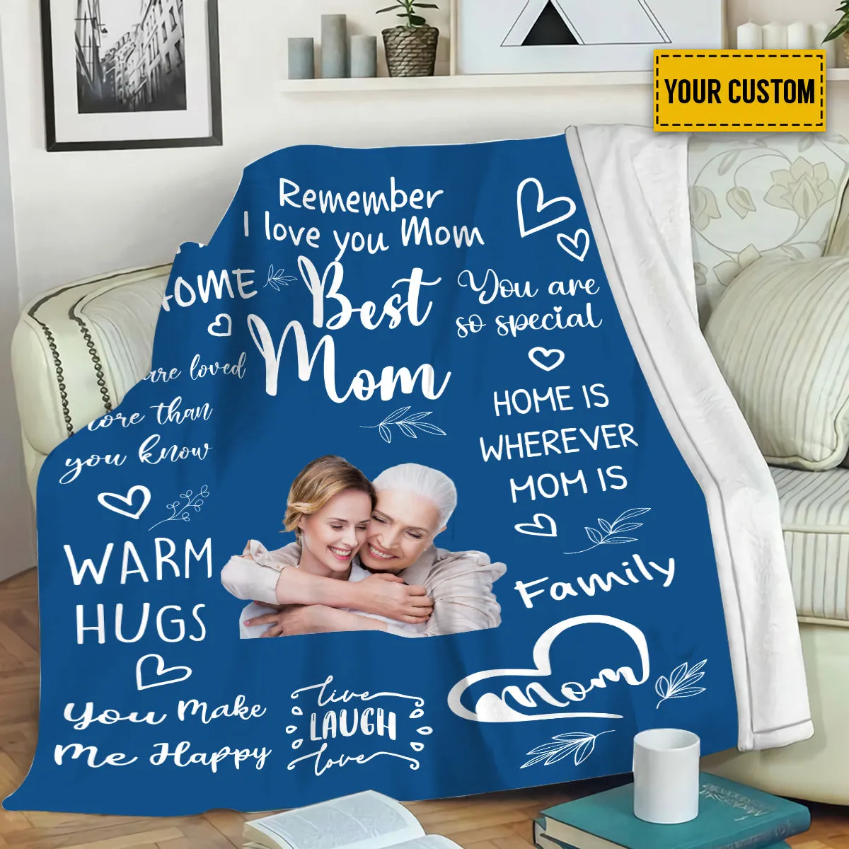 Teesdily | Personalized Photo Best Mom Ever Sherpa Blanket Awesome Mother's Day Fleece Blanket Mother Sentimental Heartwarming Gifts From Daughter