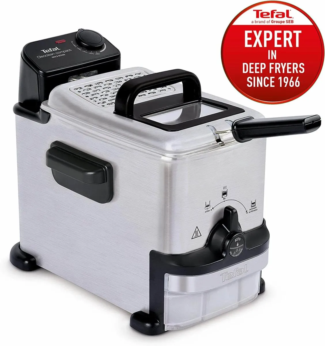 Tefal FR701640 Oleoclean Compact Deep Fat Fryer, (3 Portions), 2 Litre, Grey/Black