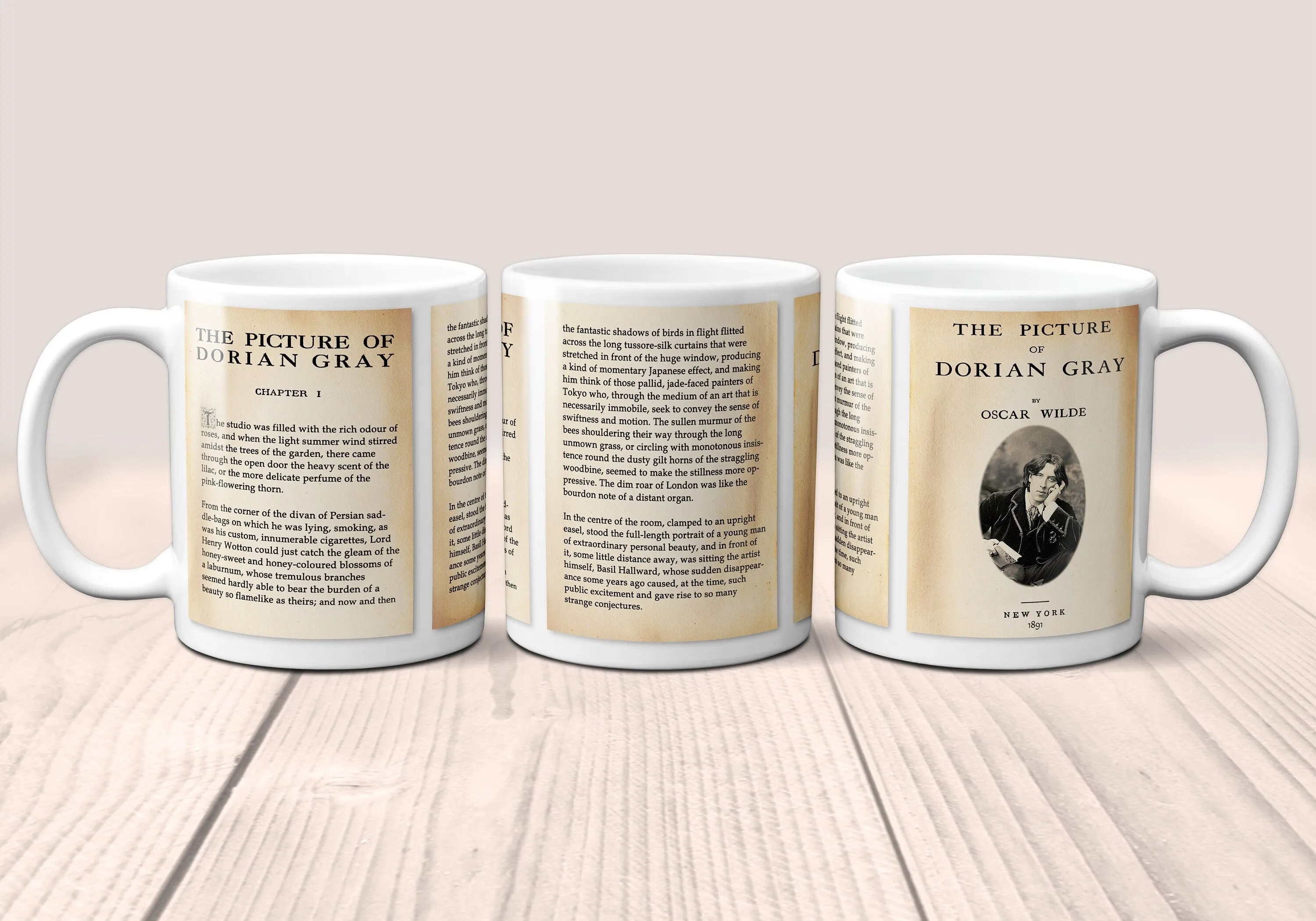 The Picture of Dorian Gray by Oscar Wilde Mug. Coffee Mug with  Dorian Gray book Title and Book Pages, Bookish Gift, Literary Mug.