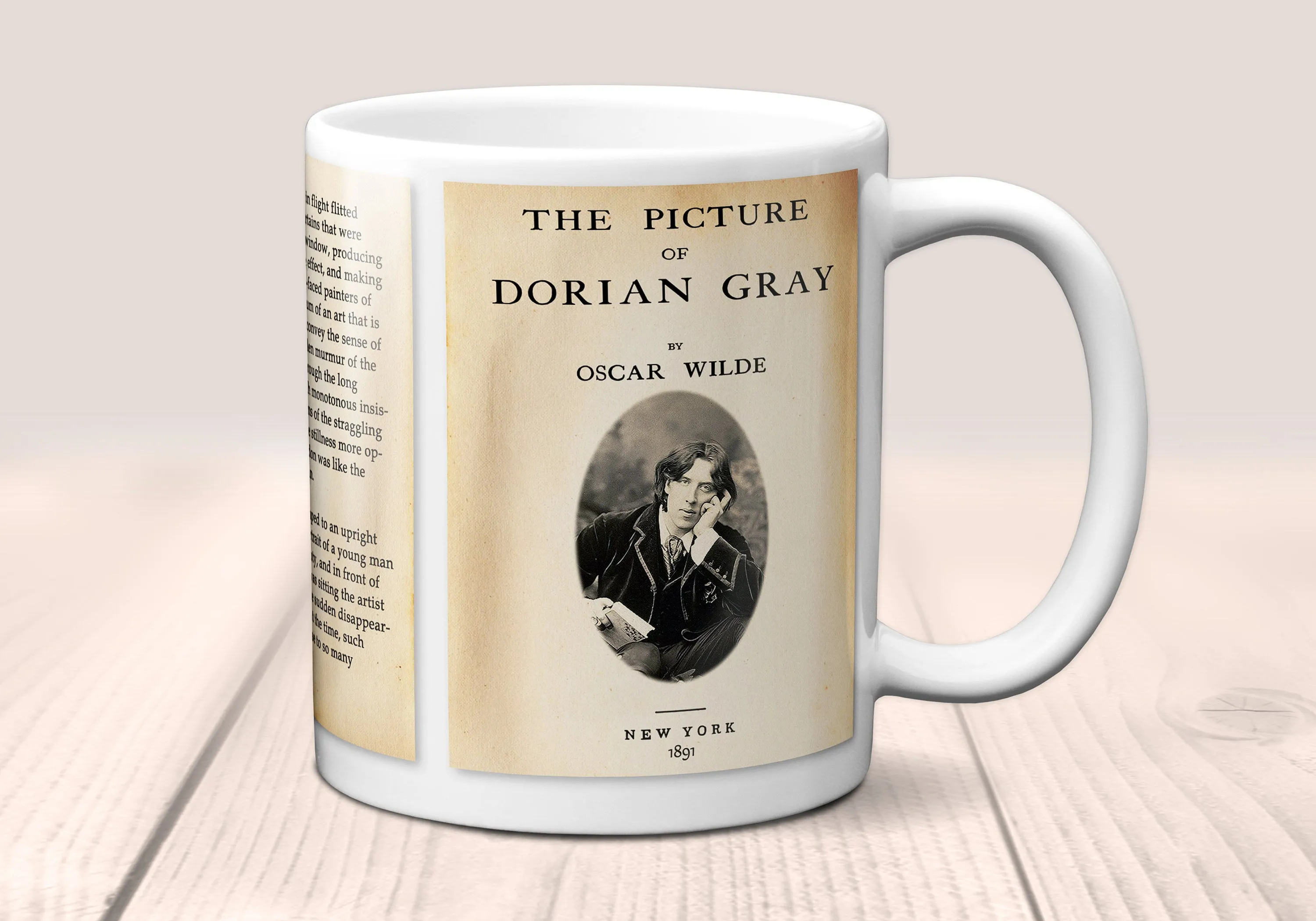 The Picture of Dorian Gray by Oscar Wilde Mug. Coffee Mug with  Dorian Gray book Title and Book Pages, Bookish Gift, Literary Mug.