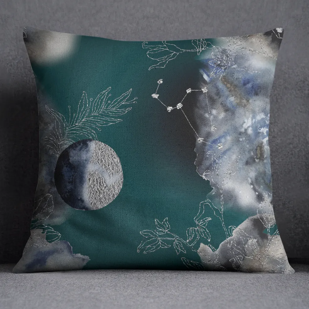 Tin Skies Teal Celestial Decorative Throw and Pillow Cover Set