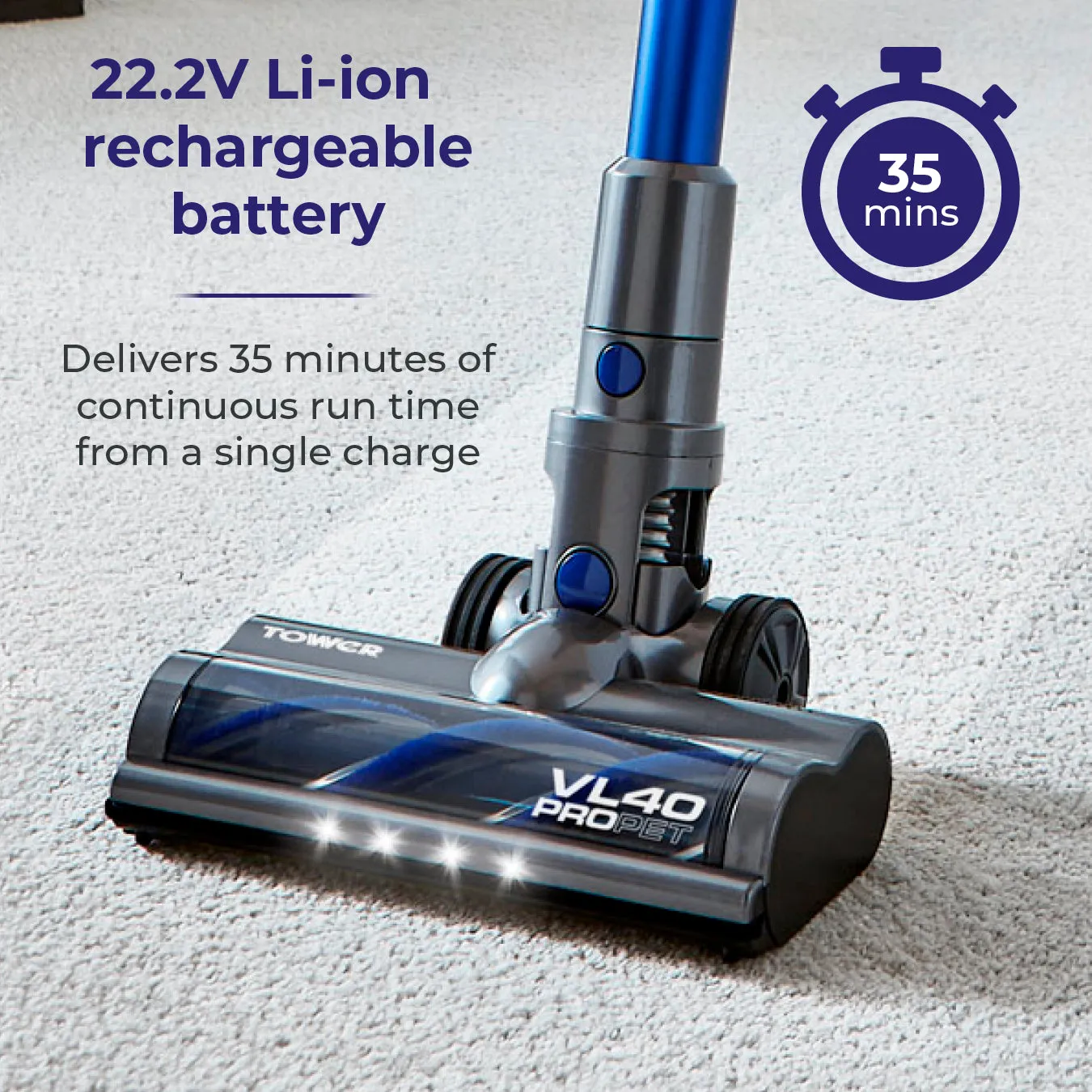 Tower VL40 Pro Pet 22.2V Cordless 3-IN-1 DC Vacuum Cleaner - Blue