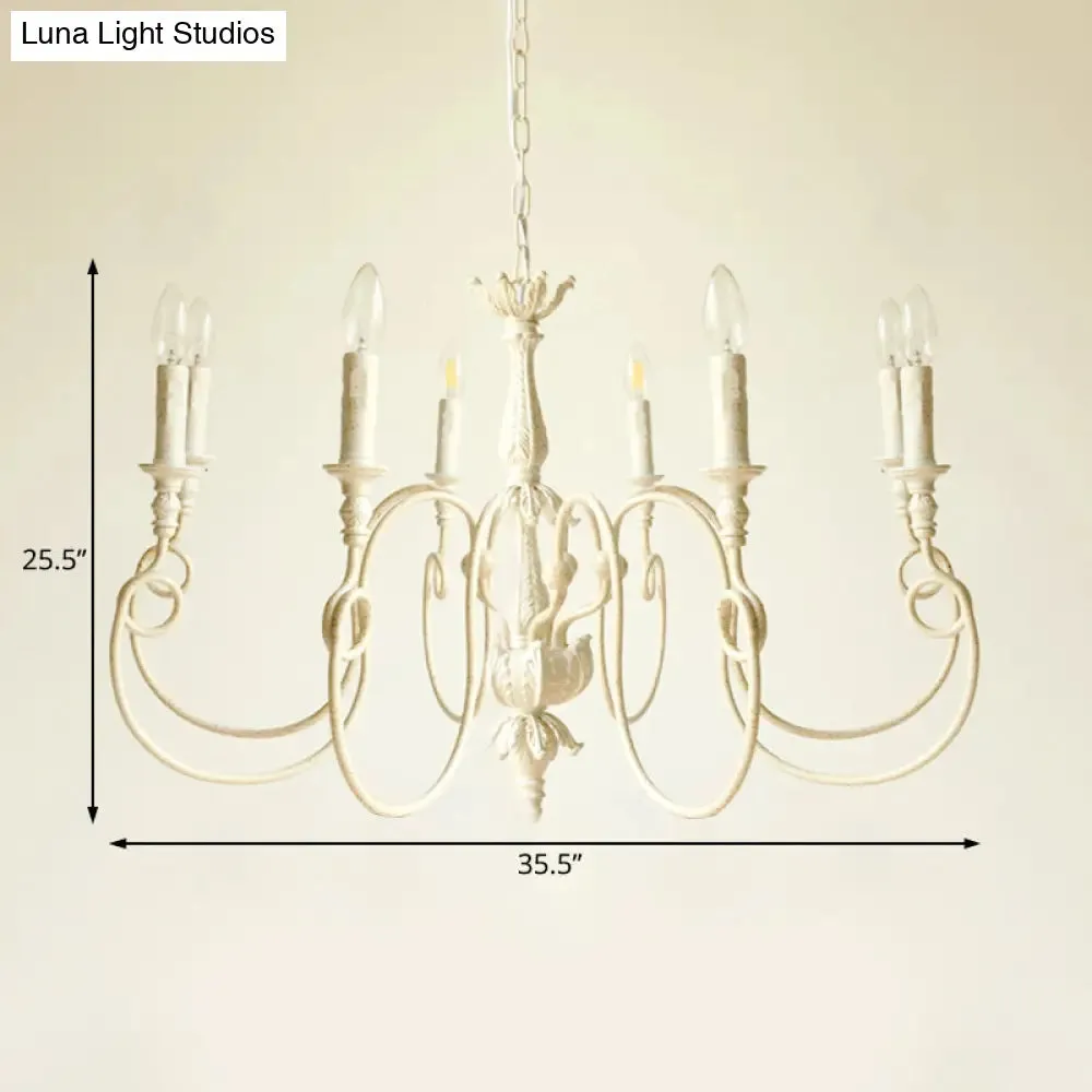 Traditional Metal Curve Arm Chandelier - White Hanging Light with 6/8 Lights for Living Room