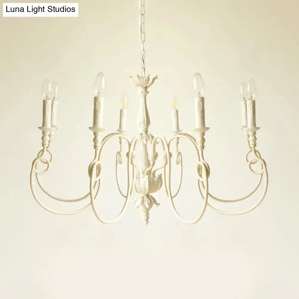 Traditional Metal Curve Arm Chandelier - White Hanging Light with 6/8 Lights for Living Room