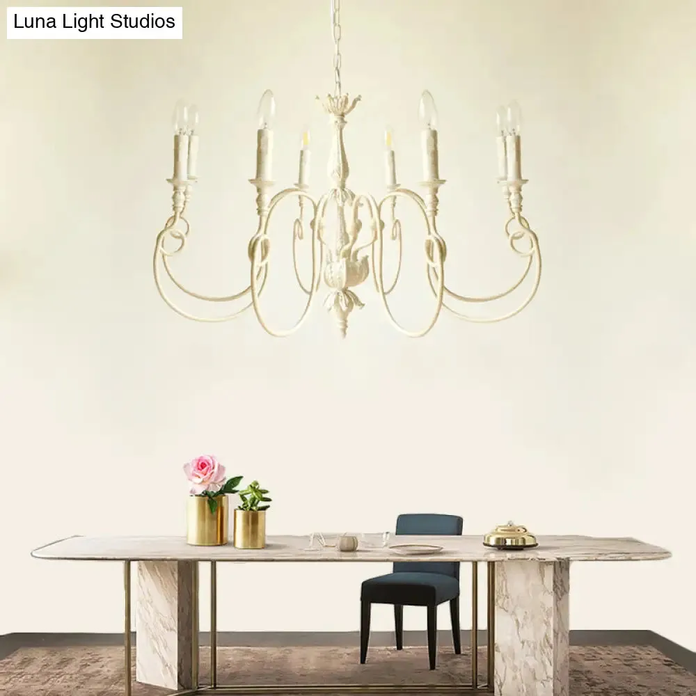 Traditional Metal Curve Arm Chandelier - White Hanging Light with 6/8 Lights for Living Room