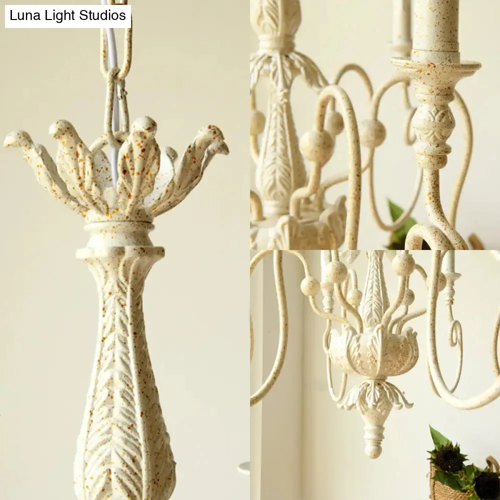 Traditional Metal Curve Arm Chandelier - White Hanging Light with 6/8 Lights for Living Room