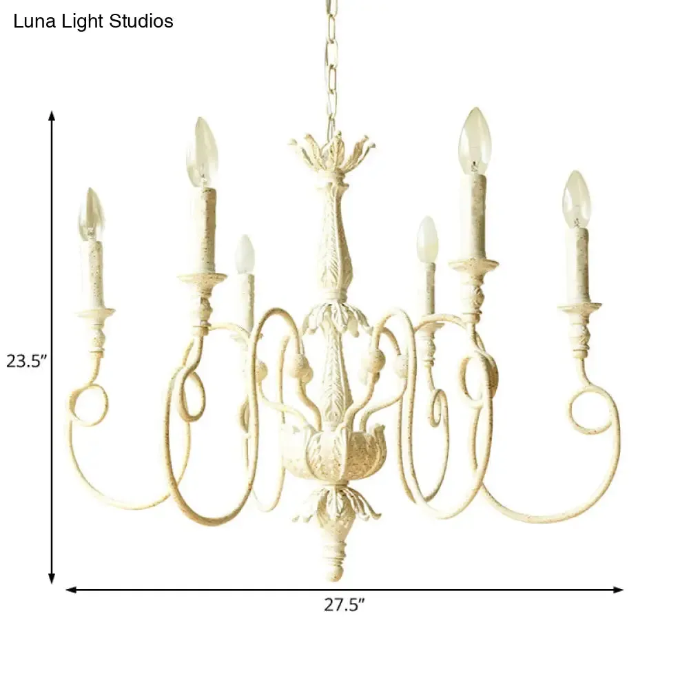 Traditional Metal Curve Arm Chandelier - White Hanging Light with 6/8 Lights for Living Room