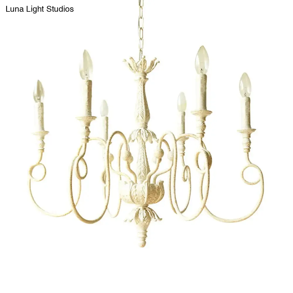 Traditional Metal Curve Arm Chandelier - White Hanging Light with 6/8 Lights for Living Room