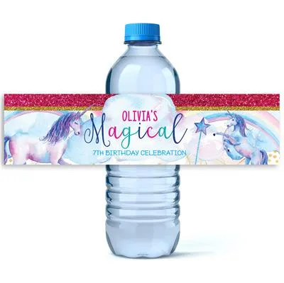 Unicorn Birthday Water Bottle Labels