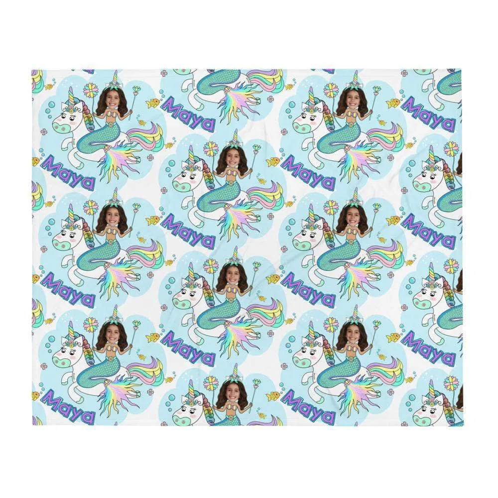 Unicorn Mermaid Princess Blanket - Personalized with photo and name