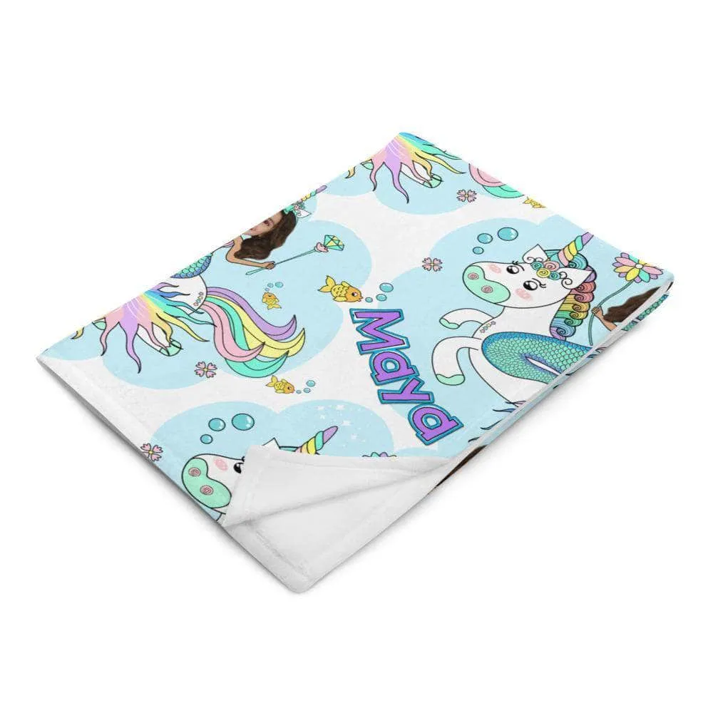 Unicorn Mermaid Princess Blanket - Personalized with photo and name