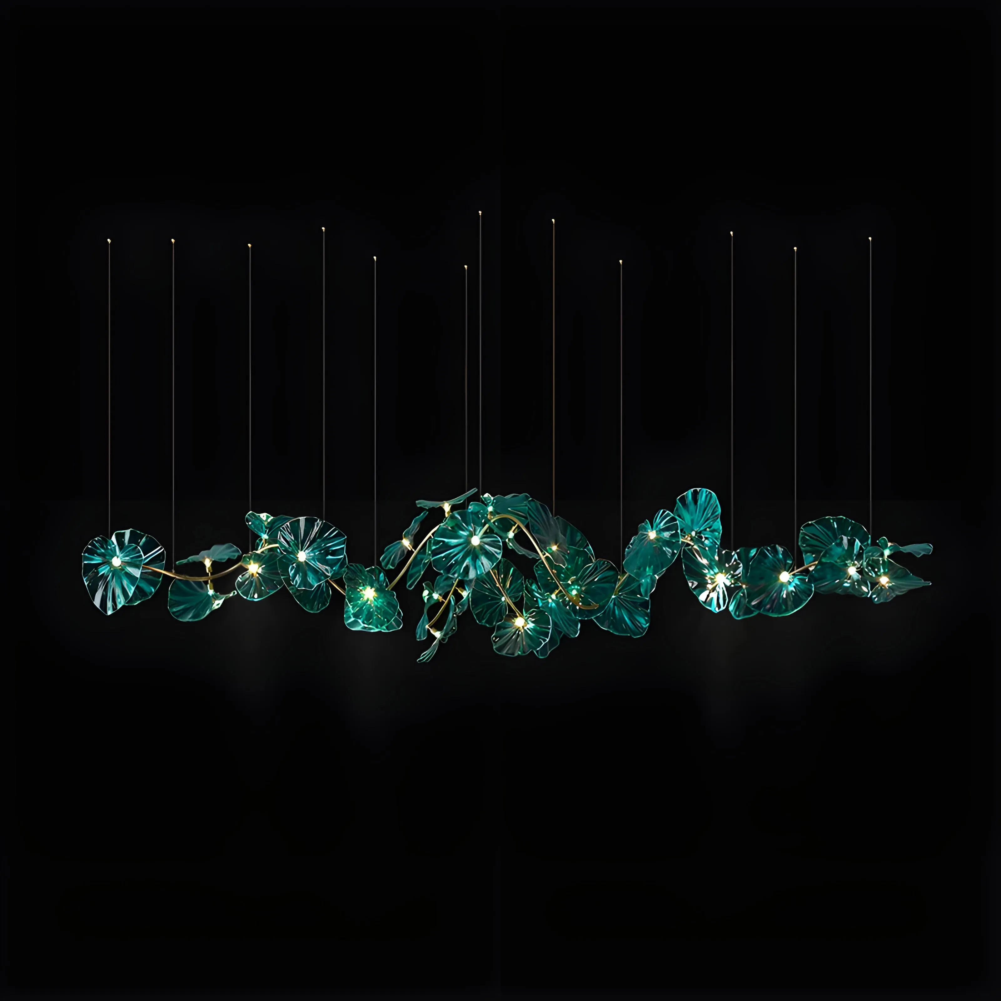 Unique Green Glass Leaves Shaped Pendant Chandelier