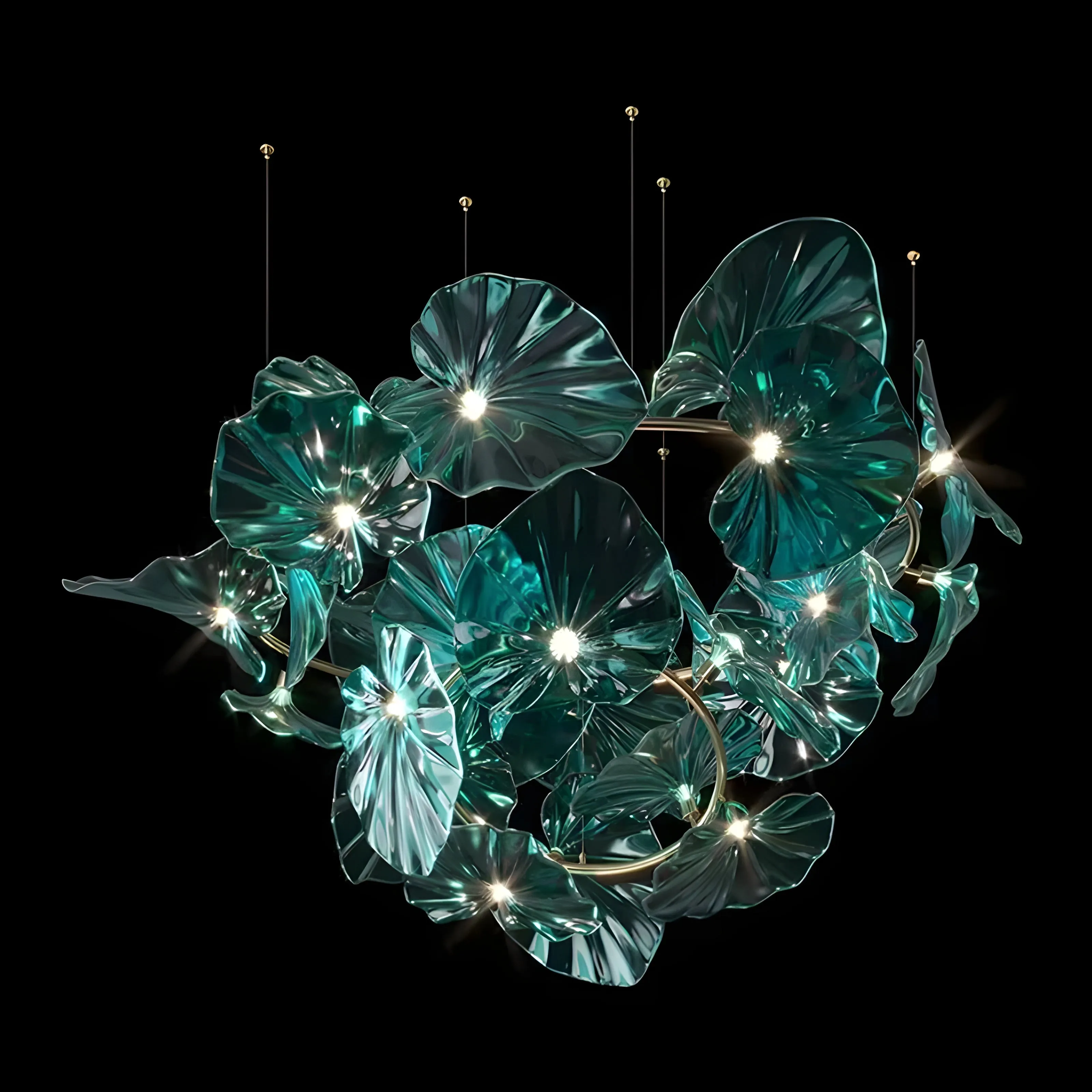 Unique Green Glass Leaves Shaped Pendant Chandelier