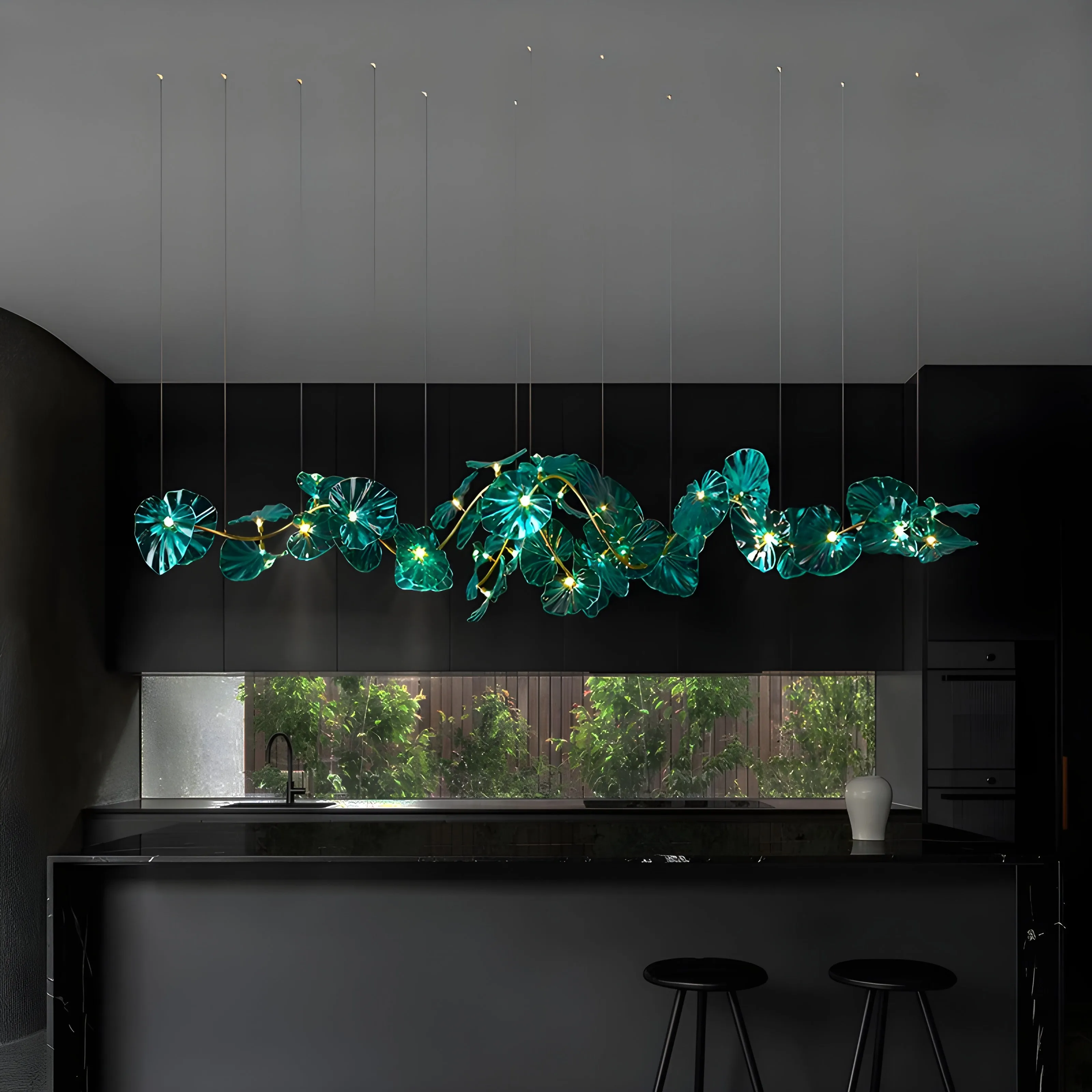 Unique Green Glass Leaves Shaped Pendant Chandelier