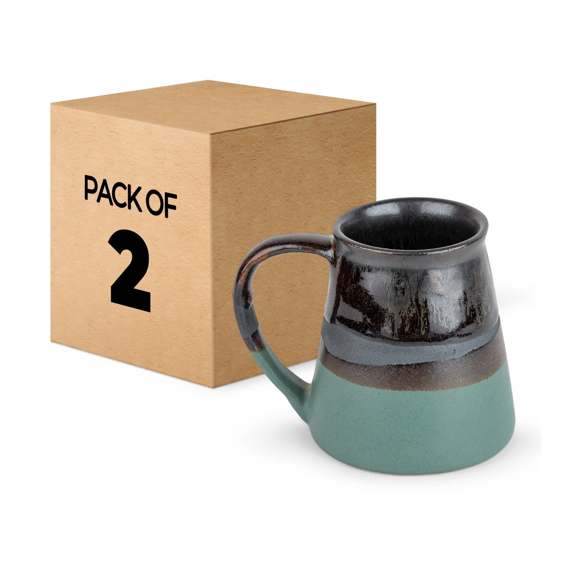 USHA SHRIRAM Ceramic Tea Coffee Cup with Handles (320 ml x 2) | | Microwave Safe Tea Coffee Mugs for Home Office | Glossy Finish | Ceramic Mug for Gift | Gifting Mug Set | (Pack of 2- Olive-Black)