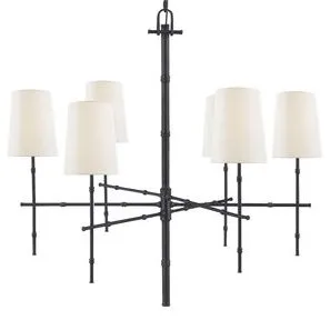 Visual Comfort Grenol Bronze 6-Lt 33.25 Chandelier W/Cream Shades, 31.75"H