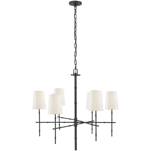 Visual Comfort Grenol Bronze 6-Lt 33.25 Chandelier W/Cream Shades, 31.75"H