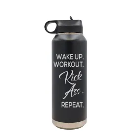 Wake Up. Workout - Reusable Engraved Gym Water Bottle: Black