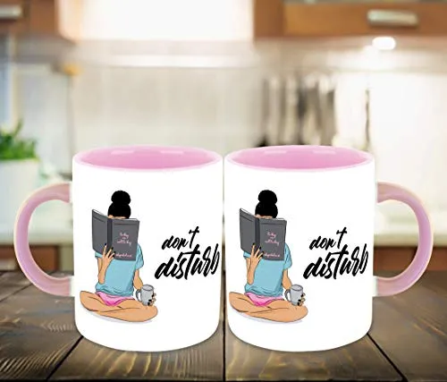 Whats Your Kick - Don’t Disturb Book Reading Inspired Designer Printed Pink Ceramic Coffee |Tea |Milk | Coffee Mug (Gift | Book |Reading|Study |Hobby (Multi 4)