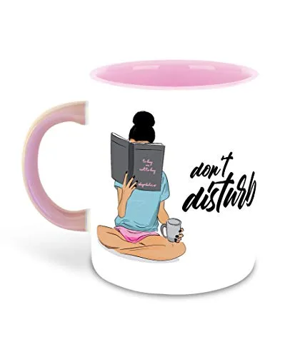 Whats Your Kick - Don’t Disturb Book Reading Inspired Designer Printed Pink Ceramic Coffee |Tea |Milk | Coffee Mug (Gift | Book |Reading|Study |Hobby (Multi 4)