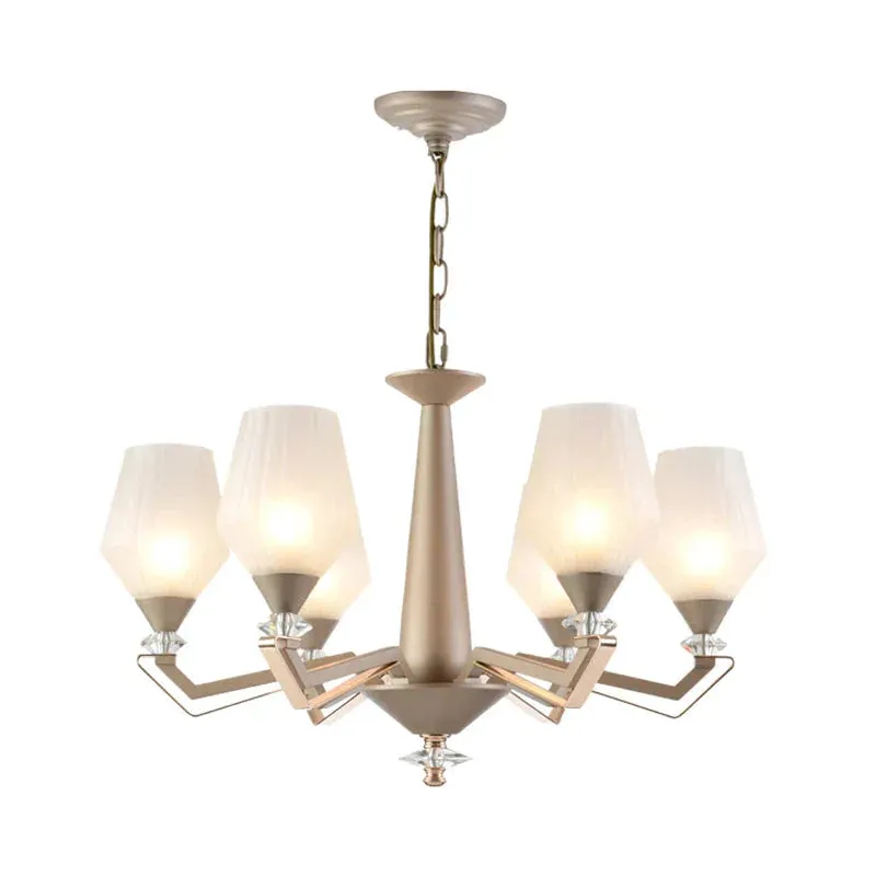 White Frosted Glass Cup Shape Chandelier Traditional 3/6 Bulbs Bedroom Pendulum Light in Gold