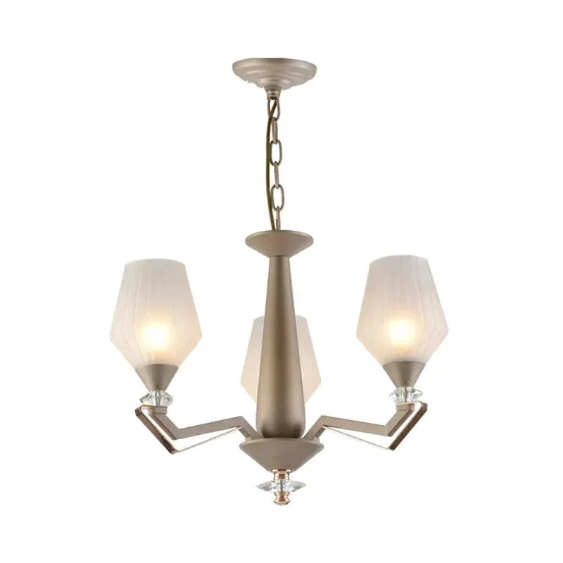 White Frosted Glass Cup Shape Chandelier Traditional 3/6 Bulbs Bedroom Pendulum Light in Gold